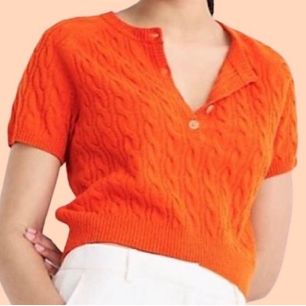 J. Crew Orange Cable Knit Button Down Shirt